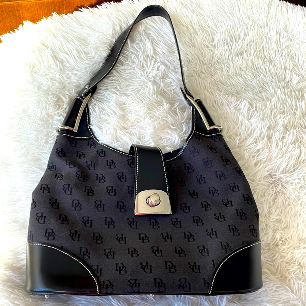Black Patterned Shoulder Bag with Silver-Tone Accent
